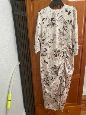 Floral Ruched Midi Dress in Blush and Mauve sz M, Udel NY